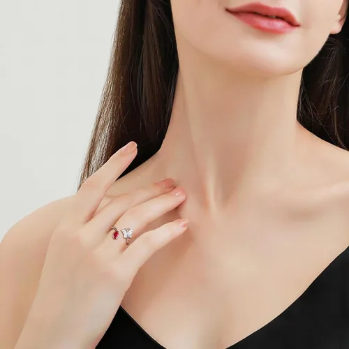 Vista 3 de DAYBYDAY Anillo de mariposa de plata de ley 925 para mujeres y niñas, delicados anillos de aniversario, chapado en oro rosa, dos tonos, creado