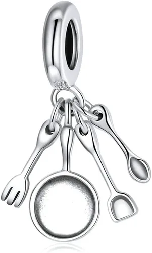Vista 5 de Tijeras de plata de ley 925, espejo, olla, cuchara, chef, peine de amor para pulsera Pandora