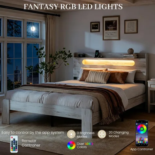 Vista 6 de Base de cama de madera tamaño Queen con cabecera de almacenamiento