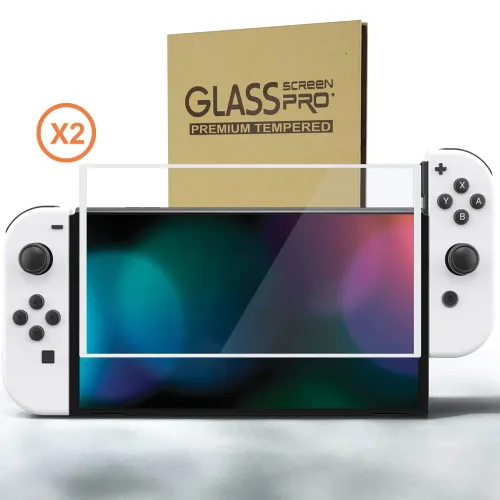Vista 4 de PlayVital Protector de pantalla de vidrio templado con borde blanco para Nintendo Switch OLED, película protectora transparente HD transparente