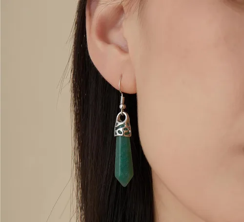 Vista 3 de Aretes de jade auténticos para mujer, joyería hecha a mano, claros, oscuros, piedra verde y plata, colgantes, colgantes, piedra natural, regalos