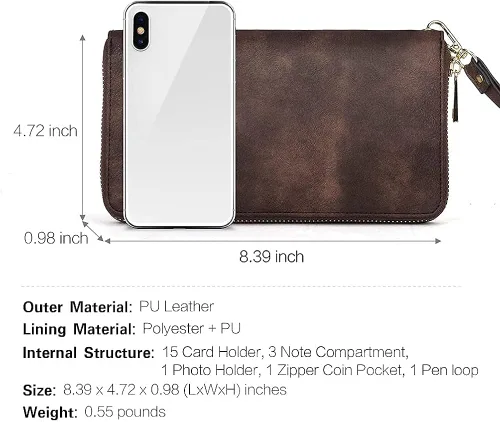 Vista 3 de CLUCI Cartera grande de cuero con cremallera alrededor del tarjetero organizador de tarjetas para mujer bolso de mano con mochila para mujer bolso