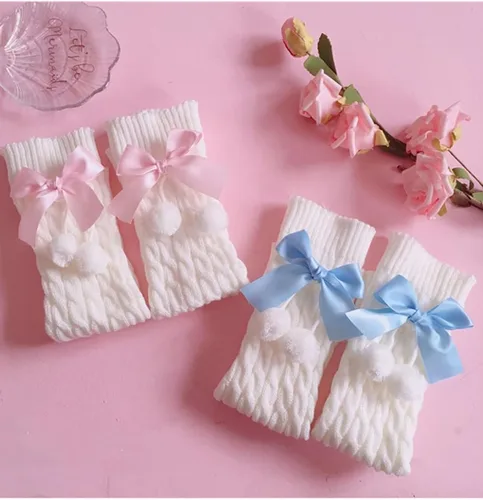 Vista 3 de Brexiamin Calentadores largos de pierna Lolita para mujer, Harajuku de lana japonesa de punto trenzado, calentadores de piernas altas, calcetines