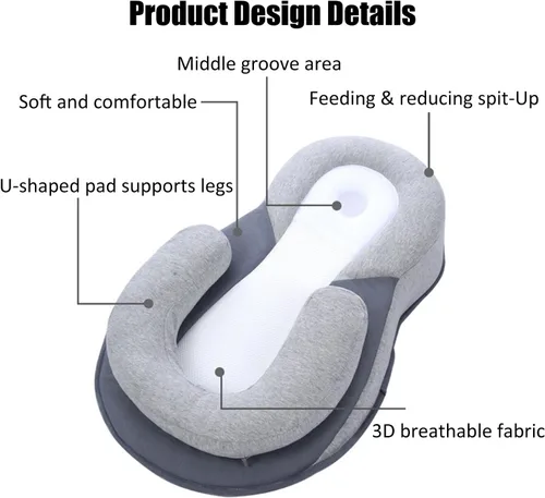 Vista 4 de Almohada de cuña para bebé, almohada ajustable para lactancia materna