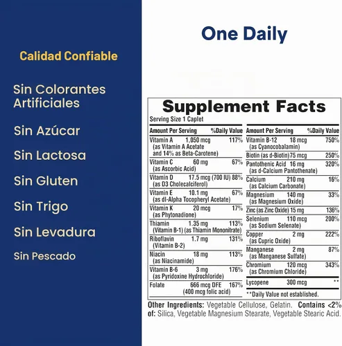 Vista 5 de Puritan's Pride One Daily Multivitamínico para hombre, suplemento dietético para apoyar la salud cardíaca y reproductiva masculina con vitamina A