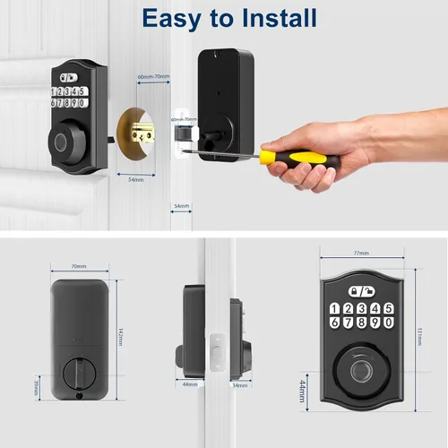 Vista 4 de Cerradura de puerta inteligente - Entrada sin llave con huella dactilar/Bluetooth APP control/contraseña, bloqueo automático, código de una sola