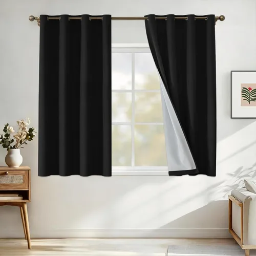 Vista 75 de Cortinas 100% opacas para dormitorio, cortinas opacas de 63 pulgadas de largo, cortinas opacas de lino para sala de estar, cortinas con ojales