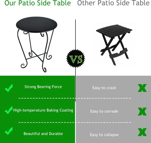 Vista 5 de Mesa auxiliar pequeña para patio, mesa auxiliar redonda de metal, resistente a la intemperie, antioxidante, para exteriores, para jardín, porche