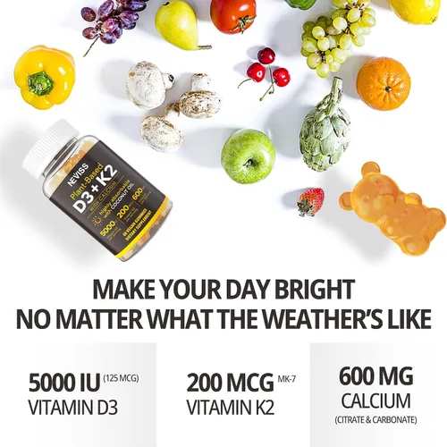 Vista 7 de Gomitas de oso de vitamina D3 K2 – Vitamina D3 5000iu y vitamina K2 de 200 mcg + calcio 600 mg para adultos y apto para GLP-1, aceite de coco