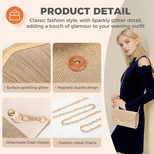 Vista 5 de Bolsos de mano para mujer, bolso de noche, bolso de hombro, bolso cruzado para boda, cóctel, fiesta de graduación