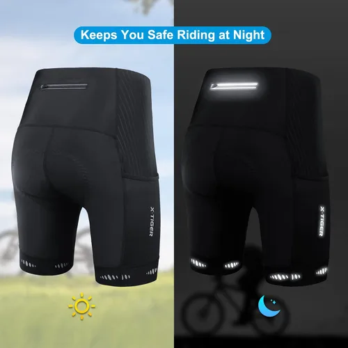 Vista 4 de X-TIGER Pantalones cortos de ciclismo para hombre con acolchado 5D para hombre, pantalones cortos de ciclismo de carretera de montaña, UPF 50+