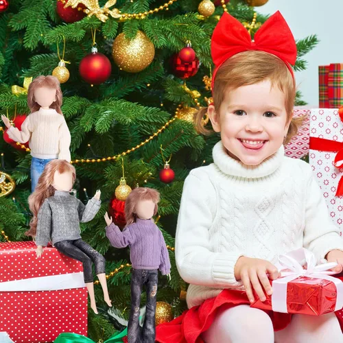 Vista 6 de Juego de 8 piezas de ropa de muñeca de 11.5 pulgadas, suéteres de algodón y pantalones de jean, accesorios para muñeca (suéter de cuello redondo)