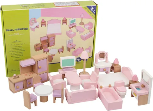 Vista 7 de 22 piezas de muebles de casa de muñecas de madera, accesorios de muebles de madera a escala 1:12, muebles de muñeca para muñeca, sala de estar
