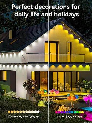 Vista 7 de Luces Permanentes para Exteriores, 100 pies RGB IP67 Impermeables para Aleros, Luces LED Inteligentes para Exterior de Casa con Control por