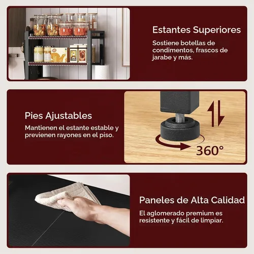 Vista 5 de MAHANCRIS - Estantería para panadería con mini nevera, soporte para microondas de 3 niveles, estación de barra de café con porta papeles, estante