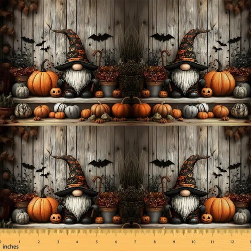 Vista 19 de The Yard - Tela con texto en inglés «Hello Fall», 36 pulgadas de largo x 59 pulgadas de ancho, hojas de árbol de calabaza otoñal, tela de tapicería