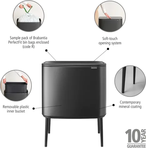 Vista 2 de Brabantia Bo Cubo de Basura - 1 x Cubo Interior de 9.5 Galones (Gris Confiado) Cubo de Basura/Reciclaje, Compartimento Extraíble + Bolsas Gratis