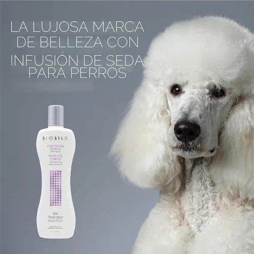 Vista 5 de BioSilk Silk Therapy - Champú blanqueador para perros – Champú de aseo e iluminador seguro para mascotas para un pelaje blanco brillante – Lavado