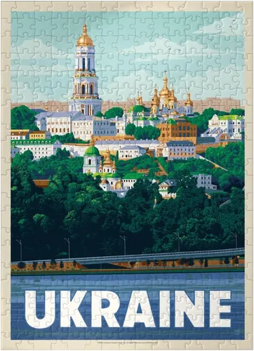 Vista 7 de MyPuzzle Ukraine: Kiev, póster vintage, rompecabezas de 100 piezas para adultos