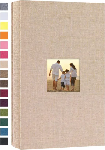 Vista 8 de potricher - Álbum de fotos pequeño para 100 fotos de 4 x 6 pulgadas, con portada de lino con foto, familiar, para bodas, aniversarios, bebés o Beige