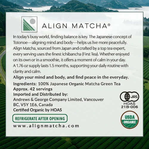 Vista 5 de Align Matcha - Matcha Orgánico Ceremonial 1.76 oz, 42 porciones - Polvo de matcha japonés para mayor concentración y energía - Sabor suave y rico