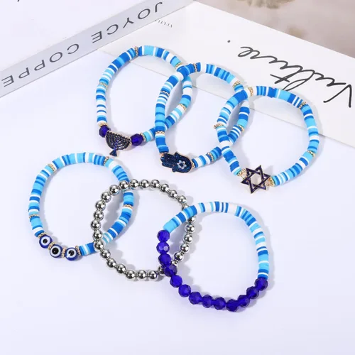Vista 132 de Surfer Heishi - Pulseras apilables para mujer, apilables, de vinilo arcoíris, disco de arcilla, pulseras elásticas para la amistad, joyería bohemia