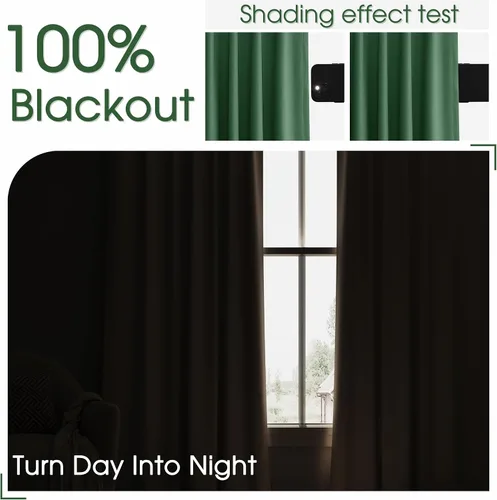 Vista 3 de Joywell Cortinas 100% opacas de 84 pulgadas de largo, juego de 2 paneles de cortinas de oscurecimiento de habitación para dormitorio, pestañas Verde
