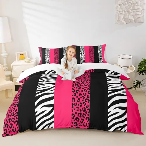 Vista 18 de Juego de funda de edredón para niños con estampado de leopardo, tamaño individual, juego de ropa de cama de moda de piel de guepardo abstracto