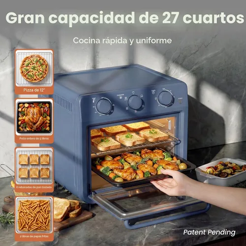 Vista 2 de SMIRLY Combo de horno tostador de freidora de aire 6 en 1, horno tostador Azul