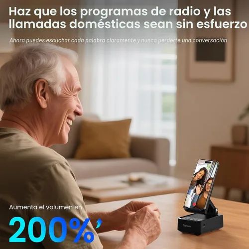 Vista 5 de Soporte para teléfono celular con altavoz Bluetooth de inducción inalámbrica instantánea, sin necesidad de emparejamiento Bluetooth, conexión en 1