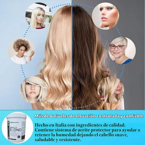 Vista 3 de Tina de 1.1 libra (17.6 onzas) Perfect Blond Extra Strength Professional Tinte para el cabello decolorante para el cabello - Hecho en Italia azul