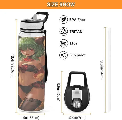 Vista 3 de Sexy Anime Girl Little Devil - Botella de agua ligera aislada deportiva con popote que mantiene el calor y el frío, para viajes y deportes, termo
