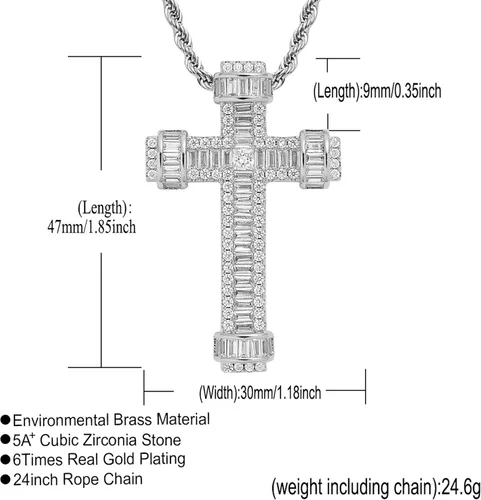 Vista 5 de STARCHENIE Collar de cruz para hombre, chapado en oro de latón, circonita cúbica, colgante de cruz de Jesucristo, joyería de 24 pulgadas, cadena