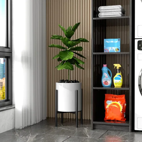 Vista 5 de EKNITEY Soporte ajustable para macetas: soporte de flores moderno para interiores y exteriores, organizador de plantas de metal, soporte para Negro