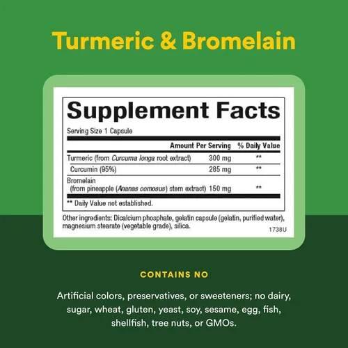 Vista 4 de Natural Factors, Cúrcuma y bromelina 450 mg, apoyo muscular y articular, 90 cápsulas