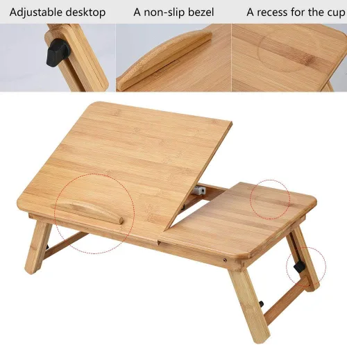 Vista 2 de Laptop Table Bamboo Wooden Laptop Sofa Couch Office Stand Stand for Desks and Beds (50 * 30 Without Drawer)
