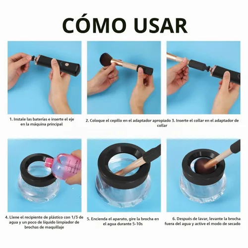 Vista 8 de Senbowe Máquina limpiadora y secadora de brochas de maquillaje mejorada, cepillo giratorio automático eléctrico para cosméticos con collares de goma