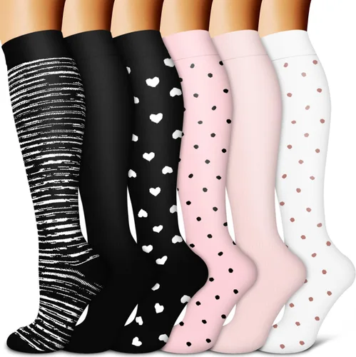 Vista 10 de Copper Compression Socks for Women & Men (6 pairs) - Best Support for Nurses, Running, Hiking, Recovery 01 Rayas Negras