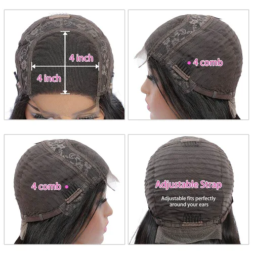 Vista 5 de Pelucas de cabello humano lacio para mujeres negras, encaje frontal de 13 x 4 pulgadas, previamente despuntada, sin pegamento, HD frontal, negro