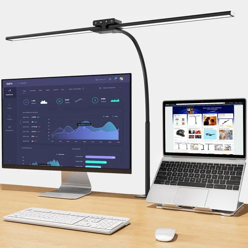 Vista 9 de EppieBasic Lámpara de escritorio LED, luz de escritorio de doble cabezal de 24 W, lámpara de mesa de trabajo de abrazadera de arquitecto, lámparas