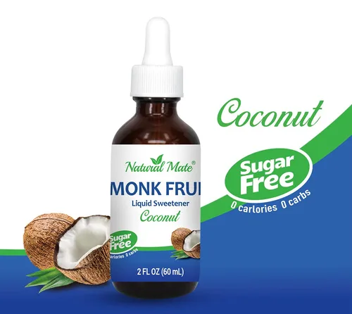 Vista 2 de Edulcorante líquido saborizado de fruta de monje optimizado con eritritol 2oz - Sabor a coco 1 paquete