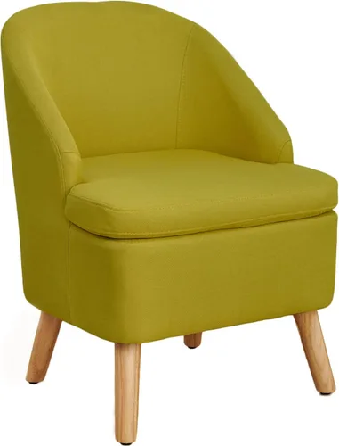 Vista 16 de Bonita silla tapizada color beige con estilo de barril, sofá individual redondo de tela similar al lino de algodón para patas de madera, sala