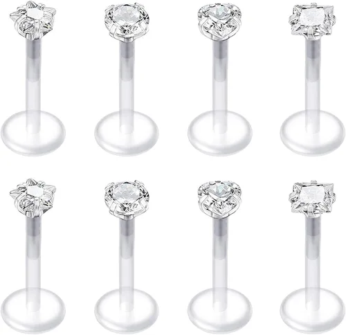 Vista 13 de QWALIT - Aretes de 16 g de labio transparentes con púas de plástico, joyería de piercing Medusa Labret, insertar en cartílago, pendientes de tragus
