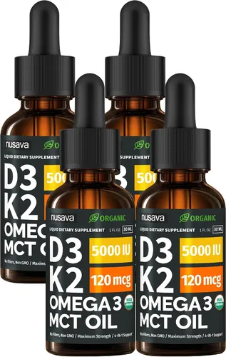 Vista 16 de Paquete de 2 gotas orgánicas de vitamina D3 K2 con aceite MCT y Omega 3 - Vitamina líquida D3 5000 UI - Suplemento de vitamina K2 D3 - Gotas