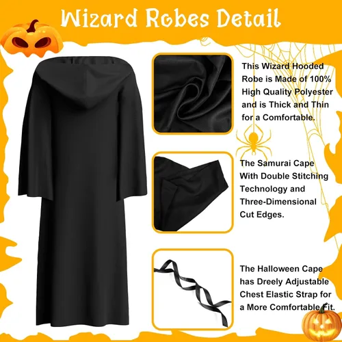 Vista 3 de 82.4 F Túnica de Halloween con capucha, disfraz de Halloween, cosplay, capa de Halloween para adultos, niños, hombres y mujeres