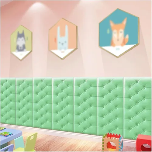 Vista 8 de Cabecera autoadhesiva, calcomanías de pared anticolisión 3D, paneles de pared tapizados, cabecera montada en la pared, paneles de pared Azul
