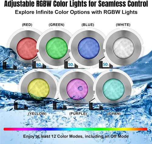 Vista 6 de Luces de Piscina para Piscina Enterrada, Luz LED de Color de 1.5 Pulgadas para Piscina Enterrada y Spa, Luces de Piscina Sin Nicho IP68