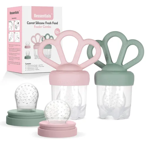Vista 7 de Carrot Baby - Alimentador de alimentos de frutas frescas y paquete de 2 alimentadores de malla de silicona, autoalimentación segura para bebés