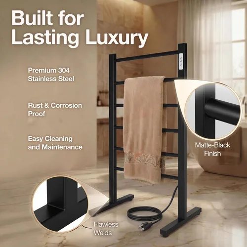 Vista 6 de Ibiza Freestanding Towel Warmer, Black, Plug-in, 6 Bars