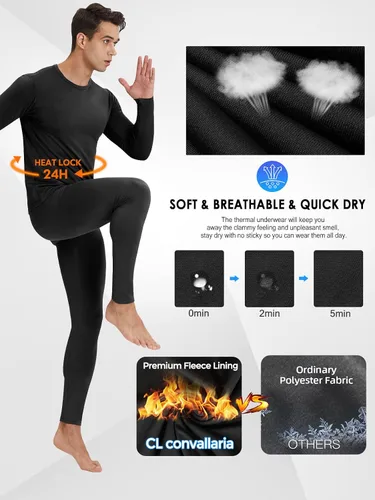 Vista 7 de CL convallaria Paquete de 2 calzoncillos térmicos largos para hombre, forro polar suave, capa base para clima frío, tallas XS-4XL